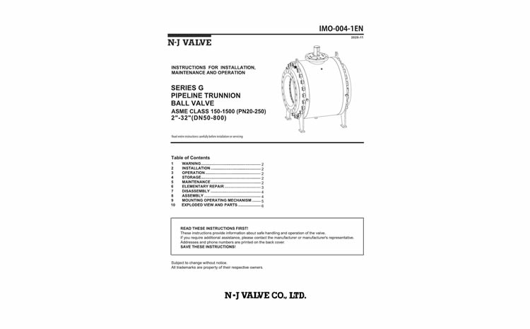 G Series Pipeline Trunnion Ball valves-IMO-004EN